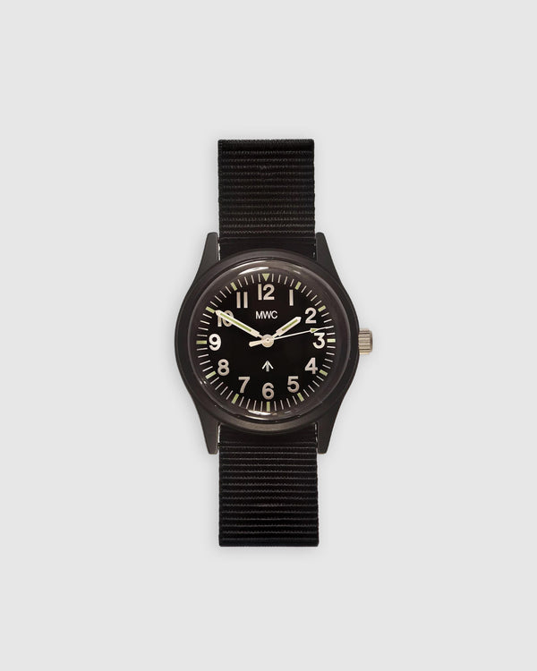 Classic 1960s/70s European Pattern Military Watch – Matt Black (Webbing Strap)