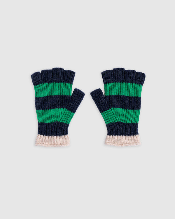 Striped No Fingers Ribbed Gloves - Green Delight