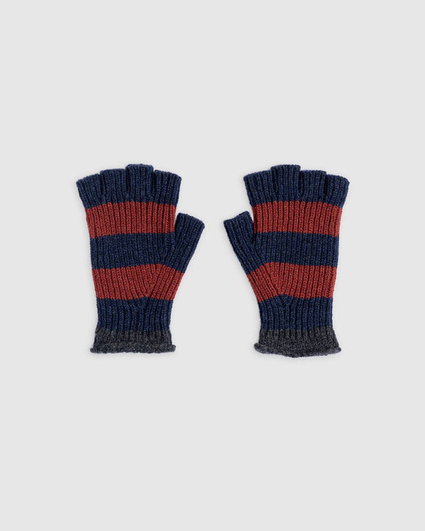 Striped No Fingers Ribbed Gloves - Navy