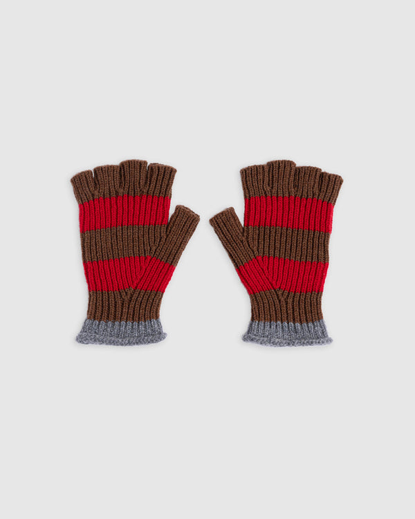 Striped No Fingers Ribbed Gloves - Red Fire