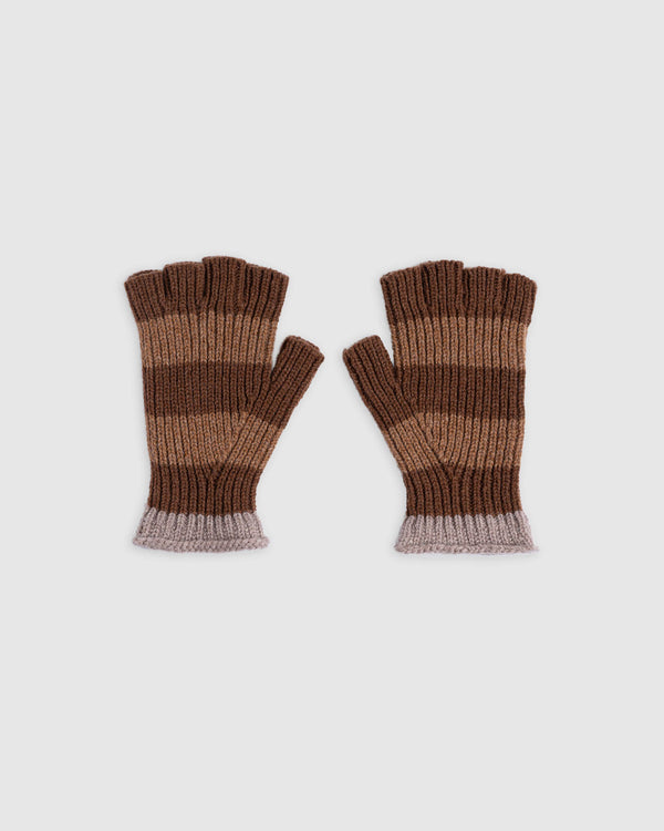 Striped No Fingers Ribbed Gloves - Wood