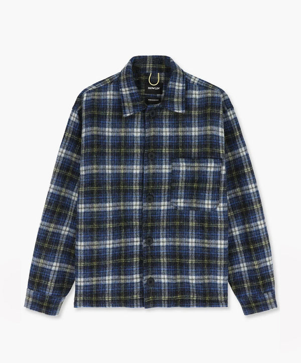 Boxy Freedom Shirt - Brushed Japanese Wool Check Blue Mix