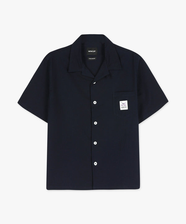 Cocktail Shirt With Music Note - Navy Japanese Seersucker