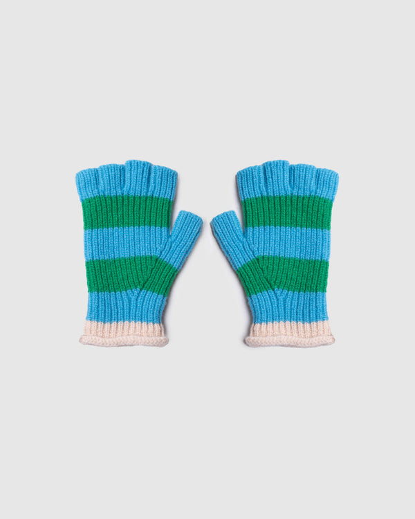 Striped No Fingers Ribbed Gloves - Aquamarine