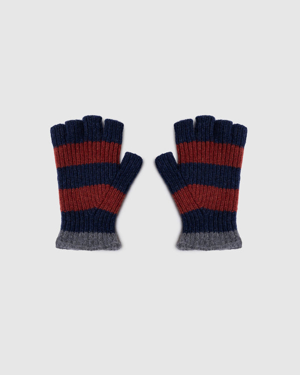Striped No Fingers Ribbed Gloves - Navy