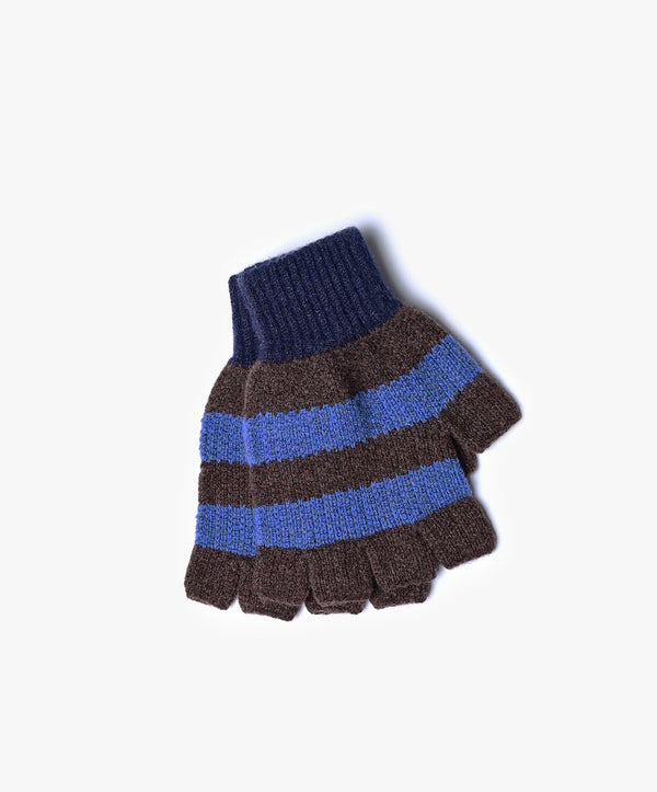 Striped No Fingers Gloves - Brown