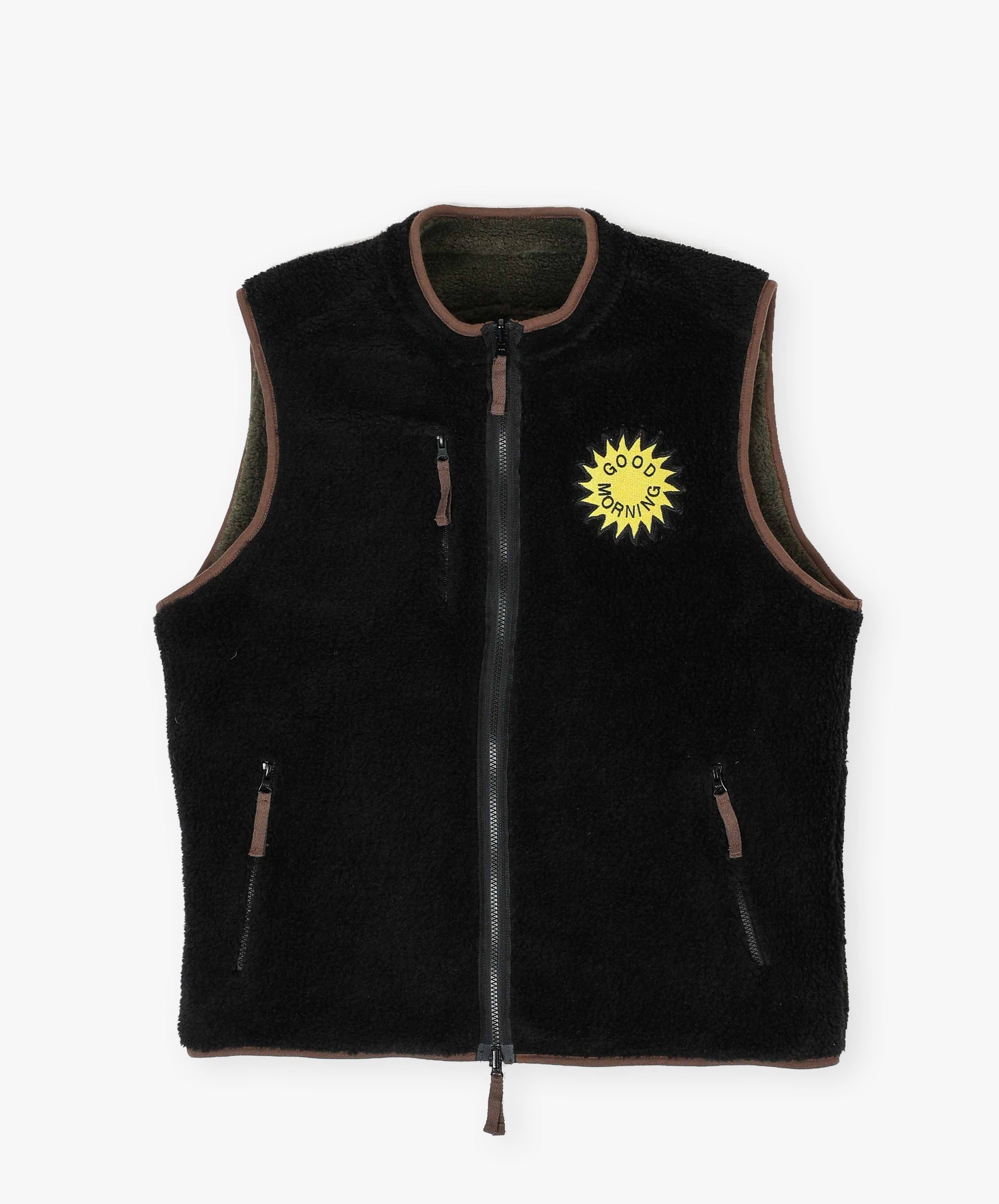 Reversible Polar Fleece Zip Vest - Moss / Acid Black